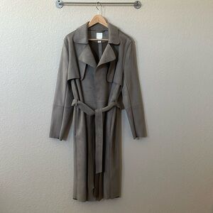 H&M Long Sleeve Belted Faux Suede Trench Coat Sz:M
